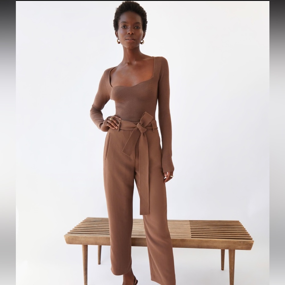 Aritzia Tan Tie Front Pants